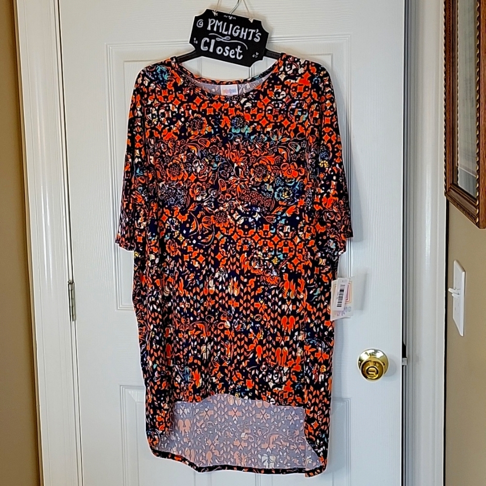 LuLaRoe Irma Tunic Top XL New Blue Orange Yellow Teal White
